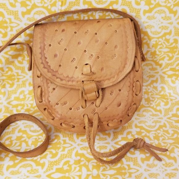 Vintage Handbags - Boho Handmade Leather Mini Crossbody